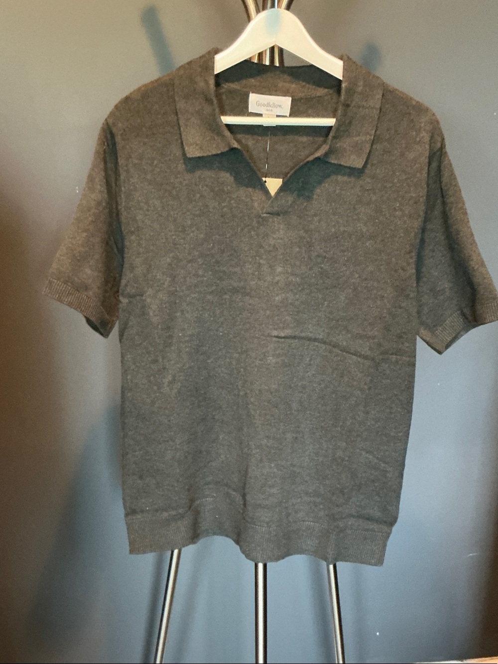 Men's Dark Charcoal Knit Polo - Picture 3 of 9